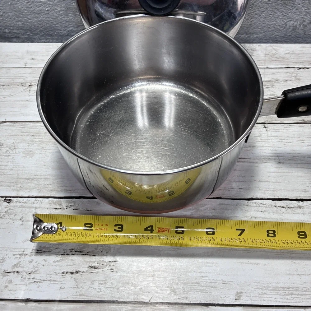 Vintage Revere Ware Stainless Steel Copper Clad Saucepan Pot with Lid